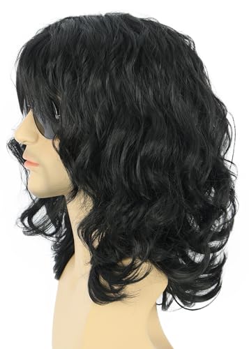karlery California 70s 80s Rocker Wig Men Women Long Curly Black | Halloween Costume Wig - color: Black