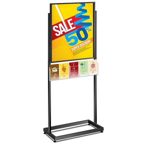 Zonon 22" x 28" Metal Poster Sign Holder Floor Stand with 5 Pocket Acrylic Brochure Holder 4x9 Floor Standing Double Side Slide in Heavy Duty 63" H Non Slip for Display Outdoor Indoor Store (Black) - color: Black, size: 22" x 28"