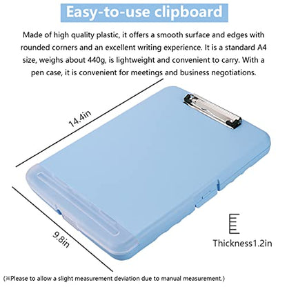 Clipboard with Storage, A4 Binder Nursing Clipboards with Pen Holder, Heavy Duty Storage Clipboards with Low Profile Clip, Clipboard Folder Side-Opening, Smooth Writing Clip Board (Lake Blue) - color: Lake Blue
