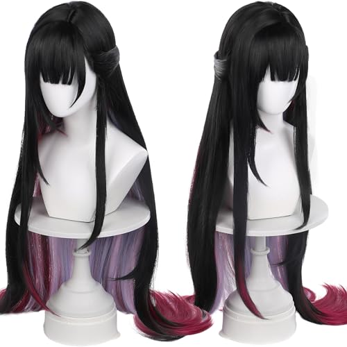 Anime Black Gradient Purple Long Straight Wig with Bangs Women Adult COS Game Cosplay Wigs Halloween,Christmas,Comic con,Game Show,Party - color: Black Purple Gradient