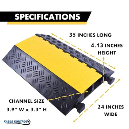 Kable Kontrol Atlas Heavy Duty Cable Protector Ramp - 2 Channel - 1 Pc - 35” Long Black & Yellow – 32000 Lbs Capacity - Rubber Speed Bump Wire Protector Cord Cover – CP9985 - size: 2 Channel - 35" - 1 Unit
