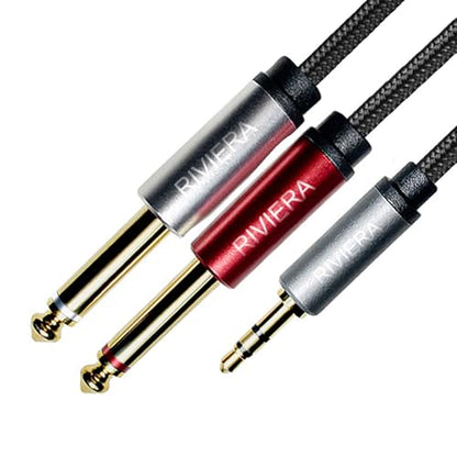 RIVIERA 20FT/6.0M Audio Cable 3.5mm 1/8" TRS to Dual 6.35mm 1/4" TS Braided Sheild Copper Wire and 24K Gold Plated Low Noise with Braided Nylon Jacket for Digital Players & Musical Instruments - color: 1/8 TRS-Dual 1/4 TS Black, size: 20FT/6.0M