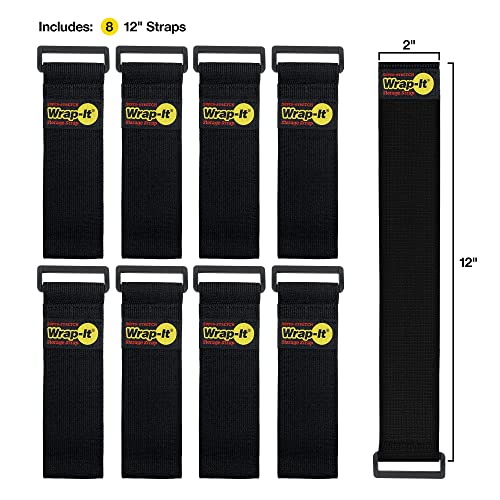 Super-Stretch Wrap-It Storage Straps - 12" (8 Pack) - Elastic Hook and Loop Cinch Straps | Elastic Hook and Loop Cinch Straps - color: Black, size: 12" (8 Pack)