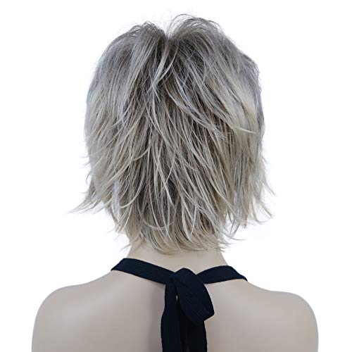 Lydell Short Layered Shaggy Wavy Full Synthetic Wigs (R10-26 Blonde Mixed Dark Root) - color: #R10-26 Blonde Mixed Dark Root