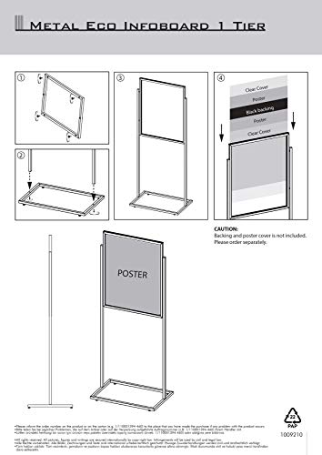 M&T Displays Metal Eco Info Board, Silver 22x28 Inches Slide-In Poster Sign Holder 1 Tier Double Sided Floor Standing Pedestal Advertising Display with Backing and Anti-Glare PET Cover