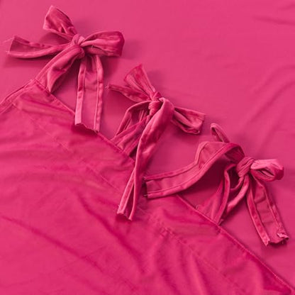 Hot Pink Velvet Curtain Set- Curtains with Bows for Living Room/Bedroom W52 x L84-inch, 2 Panels - color: Hot Pink, size: 52"W x 84"L (Pack of 2)