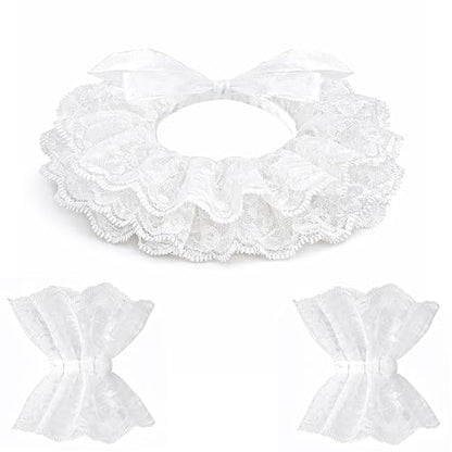 Clown Collar and Cuffs Set, White Black Lace Neck Ruffle Collar, Detachable Clown Costume Accessories - color: White and Black