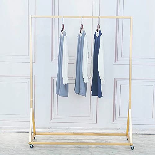 Modern Simple Heavy Duty Metal Rolling Clothing Garment Rack with Wheel,Creative Commercial Wedding Dress Display Shelf,Single Rod Floor-Standing Clothes Hangers (Gold without Wood, 47.2" L) - color: Gold without Wood