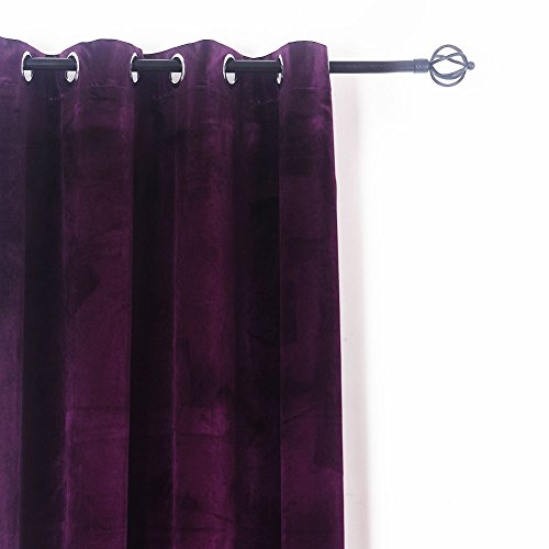 Cherry Home Set of 2 Heavy Velvet Flannel Blackout Window Curtains Drapes with Top Grommet Draperies Eyelet 52 Inches Wide by 120 Inches Long, Purple for Bedroom Living Room - color: Purple, size: 52"W x 120"L (Pack of 1)