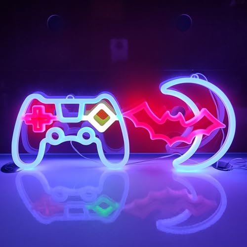JYWJ Bat Moon LED Neon Signs Desktop Wall Decoration Light | USB or Battery Powered, 3-AA Battery Option, Party Decoration, Business Decor Use, Desktop & Wall Mount - style: Bat Moon