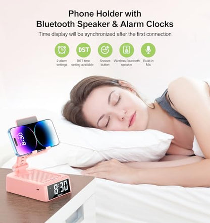 Gifts for Women Girls, Phone Stand with Bluetooth Speaker 360°Rotable Angle | Phone Holder for Desk/ HD Subwoofer Sound/ Fits Smart Phones/Alarm Clocks - color: Pink
