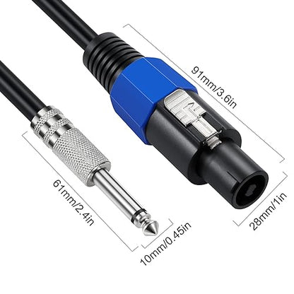 Speakon to 1/4 Mono Speaker Cable, 6.35mm (1/4 inch) Mono TS Plug Male to Speakon Male Speaker Audio Adapter for DJ/PA Speaker Cord with Twist Lock -1.8M/6FT