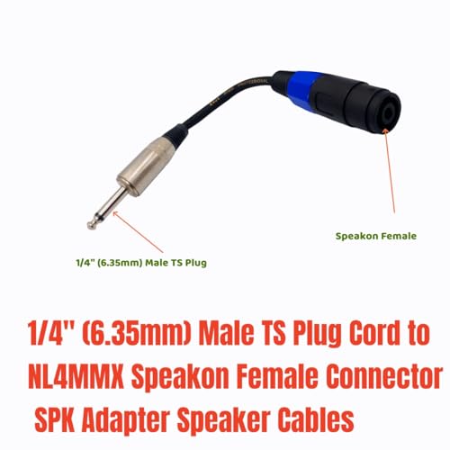 Sam&Johnny Speakon Female to 1/4" Male TS Speaker Cable Adapter - Professional Audio Connector Cable Heavy Duty Speakon Cable for PA System Amplifier (2 Pack, 6 Inch)