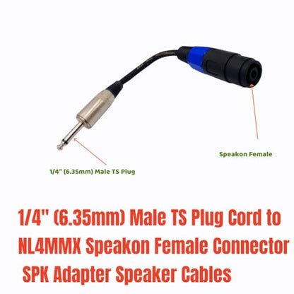 Sam&Johnny Speakon Female to 1/4" Male TS Speaker Cable Adapter - Professional Audio Connector Cable Heavy Duty Speakon Cable for PA System Amplifier (2 Pack, 6 Inch)