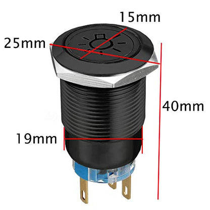 ESUPPORT 12V Car Red LED Light Headlight Push Button Metal Toggle Switch | Vehicle 19mm 5A Switches Socket Plug Wire Latching ON OFF Balck Shell - color: Red Headlight