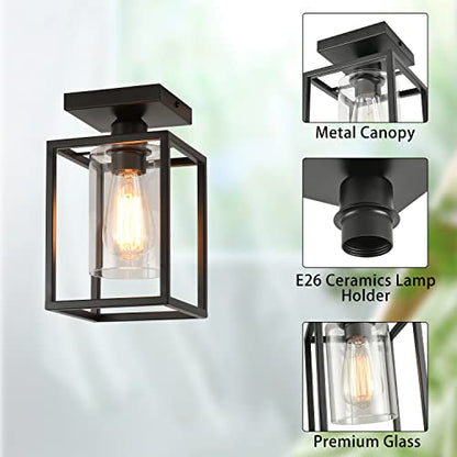 3 Pack Semi Flush Mount Ceiling Light,Black Metal Frame Ceiling Light Fixture with Clear Glass Shade, Farmhouse Light Fixture for Kitchen Island Entryway Porch Foyer - color: 3 PACK