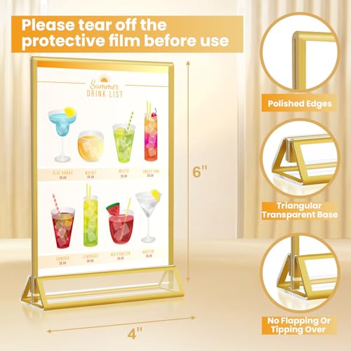 4x6 Gold Acrylic Sign Holder, 12 Pack Wedding Table Number Holder Stands with Vertical Gold Borders, Double Sided Picture Frame Paper Stand, Clear Photo Display Menu Holder for Party, Home, Restaurant - color: Vertical-12 Pack-4 x 6