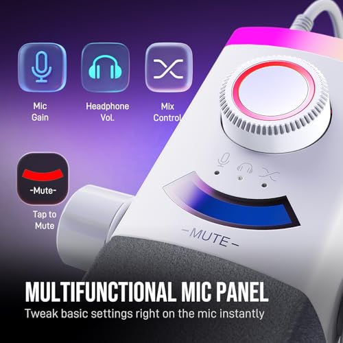 FIFINE AM8PROTW Streaming Microphone Kit for Gaming, XLR/USB Dynamic Mic | PC Microphone with RGB Boom Arm Stand, Mute Tap, 3-in-1 Volume Knob, Audio Balance, for Podcast Vocal, White - color: White