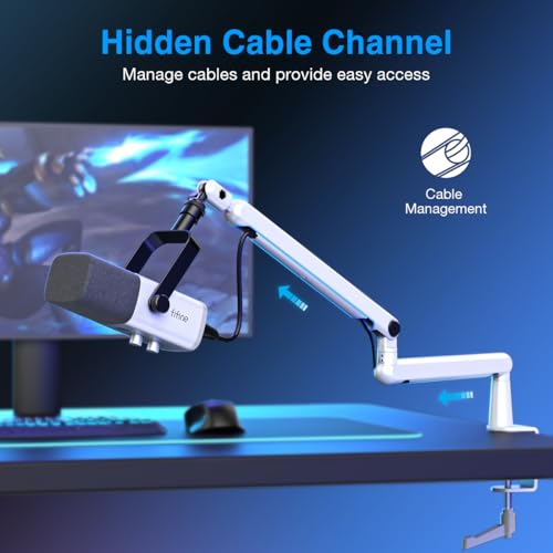 FIFINE Gaming XLR/USB Microphone and Mic Stand Bundle,RGB Dynamic Mic with Mute Button,Volume Control, Low Profile Boom Arm Kit with Cable Management for Recording Video Creation (AM8W+BM88W)