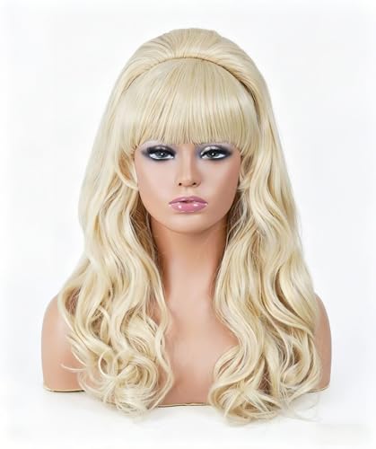 Rugelyss Long Wavy Blonde Wig with Bang Big Bouffant Beehive Wigs for Women fits 80s Costume or Halloween Party - color: Blonde