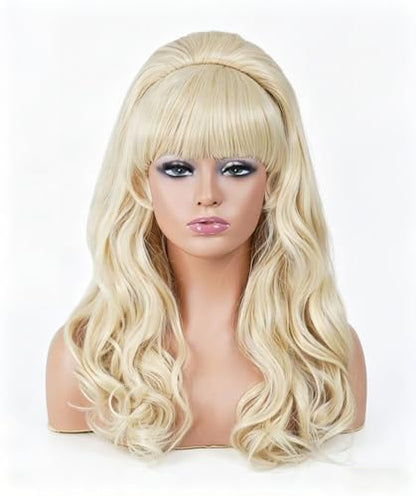 Rugelyss Long Wavy Blonde Wig with Bang Big Bouffant Beehive Wigs for Women fits 80s Costume or Halloween Party - color: Blonde