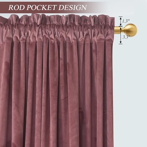 Roslynwood Velvet Dusty Rose Curtain 84 inch Long - Curtains Block Light Rod Pocket Thermal Insulated Window Drapes Set for Living Room/Bedroom/Dining Room, W52 x L84, 2 Panels - color: Dusty Rose, size: 52"W x 84"L (Pack of 2)