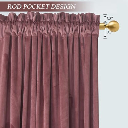 Roslynwood Velvet Dusty Rose Curtain 63 inches Long - Curtains Block Light Rod Pocket Thermal Insulated Window Drapes Set for Living Room/Bedroom/Dining Room, W52 x L63, 2 Panels - color: Dusty Rose, size: 52"W x 63"L (Pack of 2)