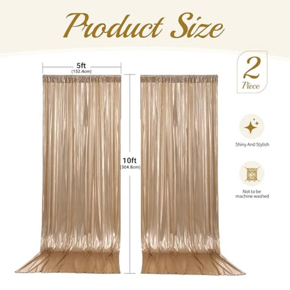 20x10ft Dark Champagne Backdrop Curtains Wedding Party Glitter Sequin Curtain Backdrop Fabric Shimmer Drapes Backdrop Bridal Baby Shower Birthday Christmas Photoshoot Background 5x10FT，4 Panels - color: Dark Champagne, size: 20ft X 10ft(4 Panels 5ft X 10f