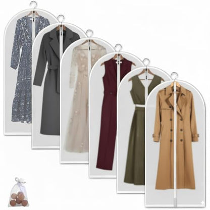 MsKitchen 6 Pack Long Garment Bags (24x60") - Dustproof Gown Covers - Durable PEVA Hanging Bags with Sturdy Zipper for Maxi Dresses, Long Coats & Dance Costumes (Translucent) - color: Translucent, size: 24" x 60" 6 Pack