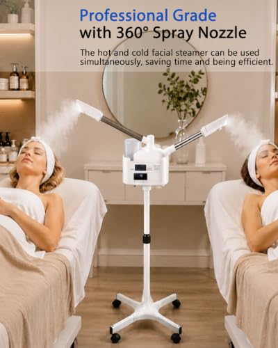 Artist hand Professional Facial Steamer with 5X LED Magnifying Lamp 3 in 1 | Hot and Cold Facial Steamer Professional Facial Machine, Esthetician Steamer for Facial Fast Heating Beauty Salon Spa Home - size: White Hot & Cold & Magnifire Lamp