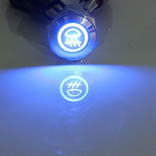 ESUPPORT 12V Car Blue LED Light Front Fog Push Button Metal Toggle Switch | Vehicle 19mm 5A Switches Socket Plug Wire Latching ON OFF Balck Shell - color: Blue Fog Light