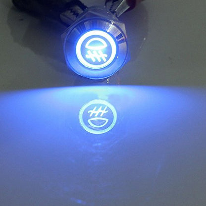 ESUPPORT 12V Car Blue LED Light Front Fog Push Button Metal Toggle Switch | Vehicle 19mm 5A Switches Socket Plug Wire Latching ON OFF Balck Shell - color: Blue Fog Light
