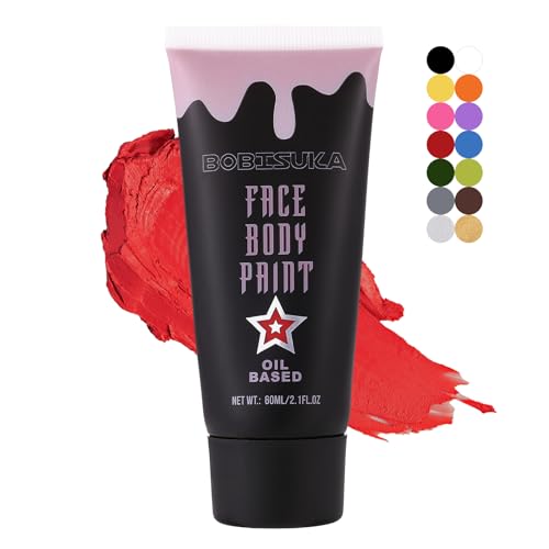 BOBISUKA Red Face Paint, Blendable Cream Body Painting Kit, Eye Black for Sports, Facepaint for Clown Joker Demon Devil Vampire Halloween Makeup, Cosplay, Costume, Parties, Stage, Theater - color: Red