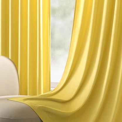 Miss SELETEX 2 Panels Blackout Velvet Curtains Solid Soft Yellow Curtains Back Tab Thermal Insulated Soundproof Room Darkening Drapes/Panels for Living Room Bedroom 52 x 84 Inch Length. - color: Yellow, size: 52"W x 84"L (Pack of 2)