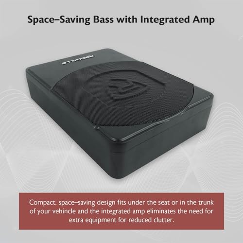 Rockville SS10P 800W Slim Under-Seat Active Car/Truck Subwoofer, Built-in Amp, Wired Remote Bass Knob, Cast Aluminum, for Car Audio Upgrades - size: 10"