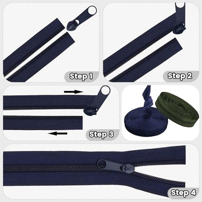 DOITEM The Yards 10 Yards Bulk Zipper - (#5) Zippers, Nylon Coil with 20PCS Sliders for DIY Sewing Bags - color: Army Green and Navy Blue