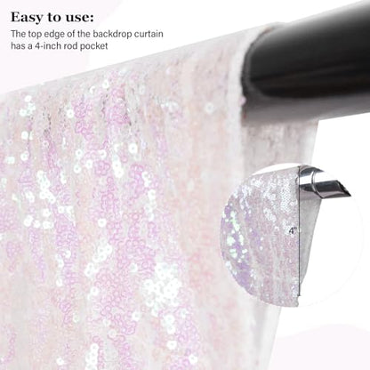 PartyDelight Iridescent White Sequin Backdrop Curtains 2x8ft 2 Panels - color: Iridescent, size: 24"W x 96"L (Pack of 2)