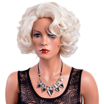 12" Short Big Curly Wavy Wigs for Women Cosplay Layered Platinum Blonde Wig | Halloween Costume Set with Platinum Blonde Wig+Stud Earrings+White Gloves Accessories Coser Party Prom Synthetic Hair - color: Platinum Blond+Set