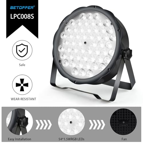 BETOPPER LED Par Lights 54 x 1.5W, RGB Stage Lights DMX DJ Lighting Sound Activated with Stand, Strobe Light & Wash Par Lighting DMX for Parties, Church, Wedding, Bars, 8 Pack