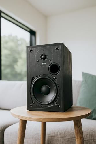 Audio Express Koe’ B102 – 100 Watt Home Theater, Passive Bookshelf Speakers (Pair) Hi-Res Audio, Excellent Response, HiFi, Satellites, Includes SPL/Freq Graph, Wall-Mountable, Black