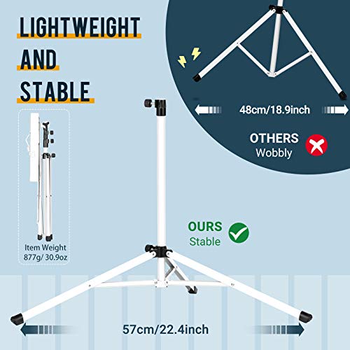 CAHAYA Sheet Music Stand Portable Folding Dual Use Desk Book Holder White | Lightweight Stable Reinforced with Carrying Bag Clip for Student Musicians Travel Practice Height Adjust up to 54.3" - color: White, style: Standard Version