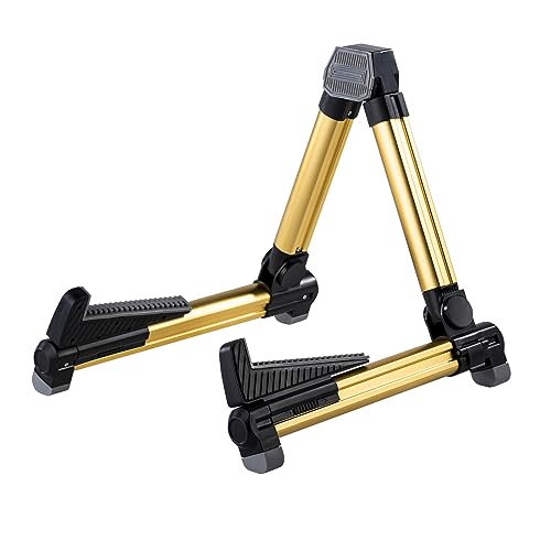 ENO MUSIC Folding Acoustic Guitar Stand, Suitable for Electric Guitars, Bass Guitars (Gold) - color: Gold