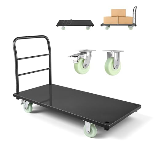 VEVOR Heavy Duty Platform Truck, 2000 LBS Industrial Steel Flatbed Cart with 360° Swivel Wheels, Platform Push Cart Dolly, Easy Storage for Warehouse/Garage/Moving/Garden (48" x 24" x 32") - size: 48.0 x 24.0 x 32.1 in/1220 x 610 x 815 mm