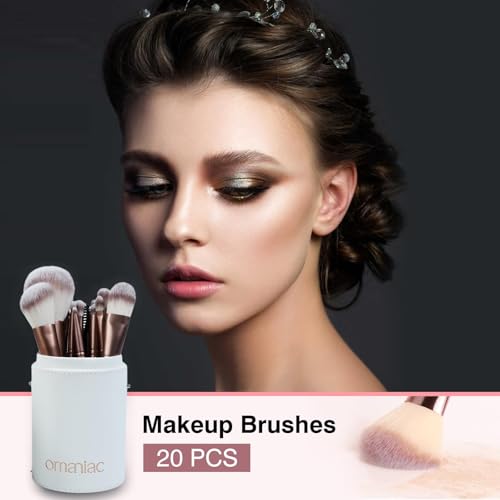 OMANIAC 20Pcs Makeup Brush Set Professional - Cruelty-Free Beauty Gift Kit for Beginners & Women - Premium Synthetic Foundation Eyeshadow Blending Face Powder Brushes with Travel Case (Pink) - color: Rose Gold and Pink