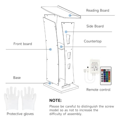 Acrylic Podium Stand, Ultra Clear 43'' Pulpits for Churches with 15 Color Adjustable, Modern Lectern with Storage Sheld for Church,Conference,Speech,Classroom, 23.62”x 15.75”X 43.3”