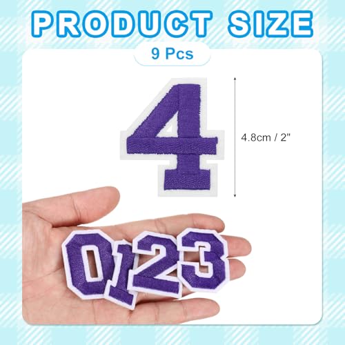 MECCANIXITY Iron on Number Patches 2" Number 4 Iron on Embroidered Patch Sew on Letter Stickers Applique for Repairing Clothing Jeans Shoes Hats DIY(Purple, Pack of 9) - style: Number 4