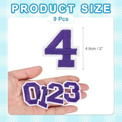 MECCANIXITY Iron on Number Patches 2" Number 4 Iron on Embroidered Patch Sew on Letter Stickers Applique for Repairing Clothing Jeans Shoes Hats DIY(Purple, Pack of 9) - style: Number 4