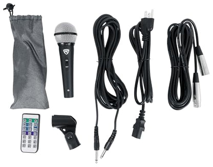 Rockville RPG122K 12" Powered PA Speaker Pair with 2 UHF Wireless Mics | 1000W Peak / 250W RMS, Bluetooth, USB/SD/FM, 2 Speaker Stands, Wired Microphone, RWM-200 H2 200-Channel System, 2-Items