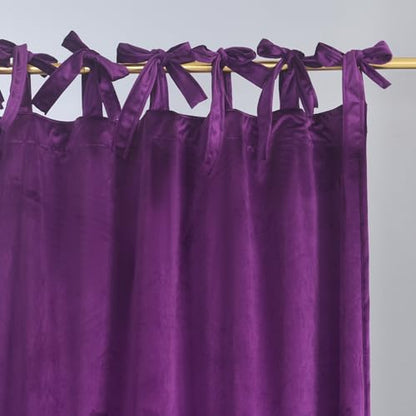 Purple Velvet Curtain Set- Curtains with Bows for Living Room/Bedroom W52 x L84-inch, 2 Panels - color: Purple, size: 52"W x 84"L (Pack of 2)