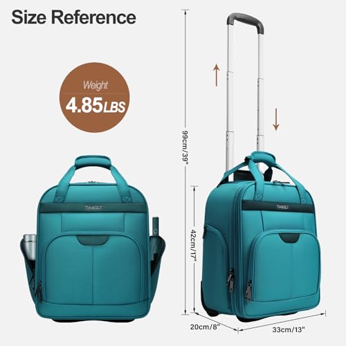 Personal Item 16-Inch Underseat Carry on Luggage With Wheels Lightweight Wheeled Underseater under seat bags for airplanes Upright 2 Wheel,Boy and Girl,Teal Green - color: Green